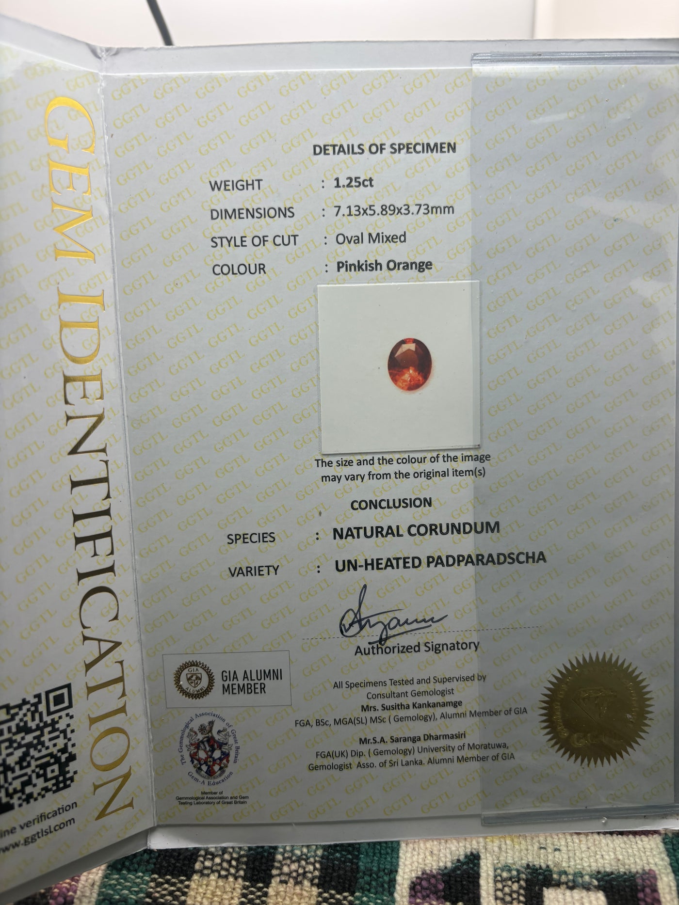 Un-Heated Natural Padparadscha 1.25 Carats - Spinel Gem Therapy