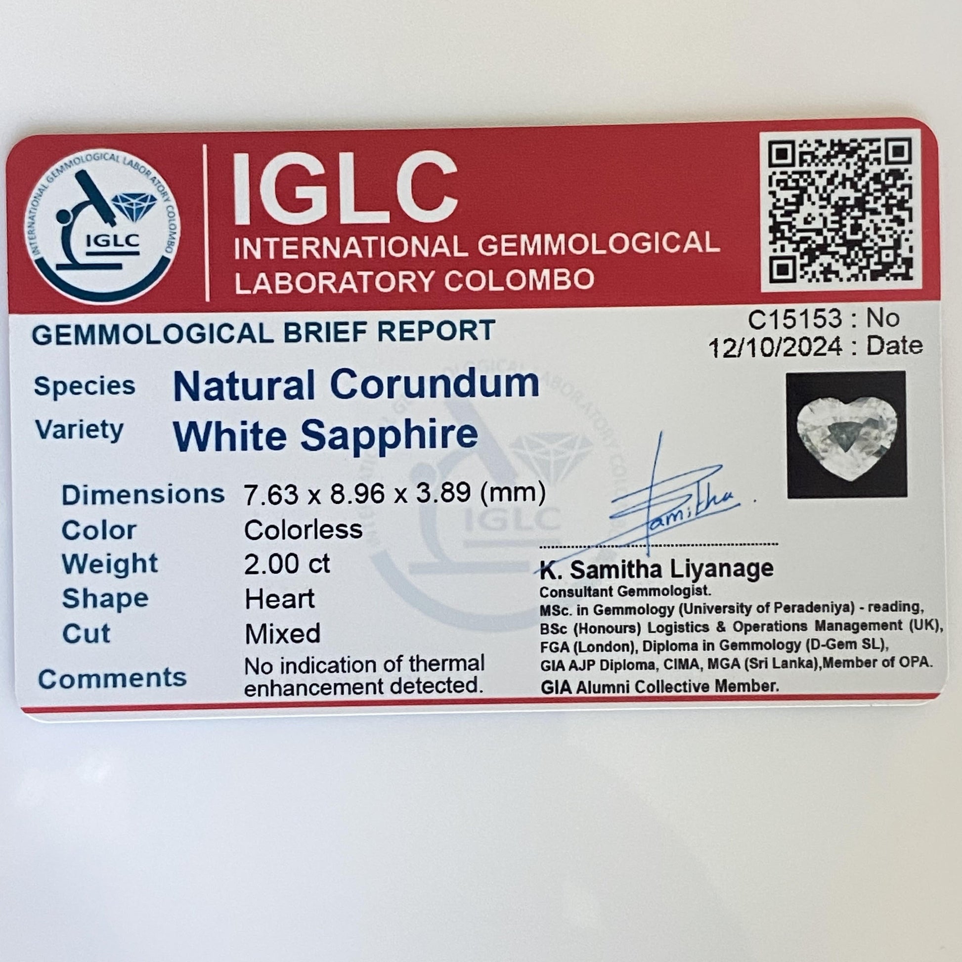 Untreated Natural White Sapphire 2.00 Carats - Spinel Gem Therapy